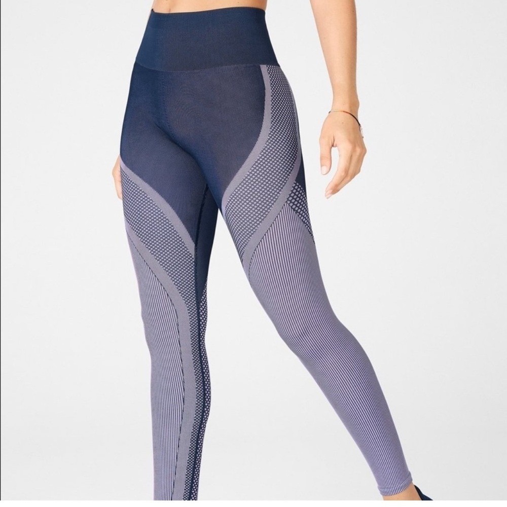 Fabletics Seamless Leggings Womens L Navy Blue Lavender Geometric High Waisted